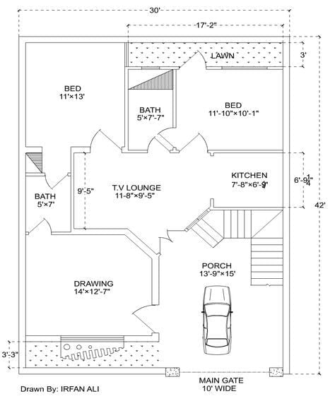 6 Marla house plan,30′ × 42′ Modern House Plan