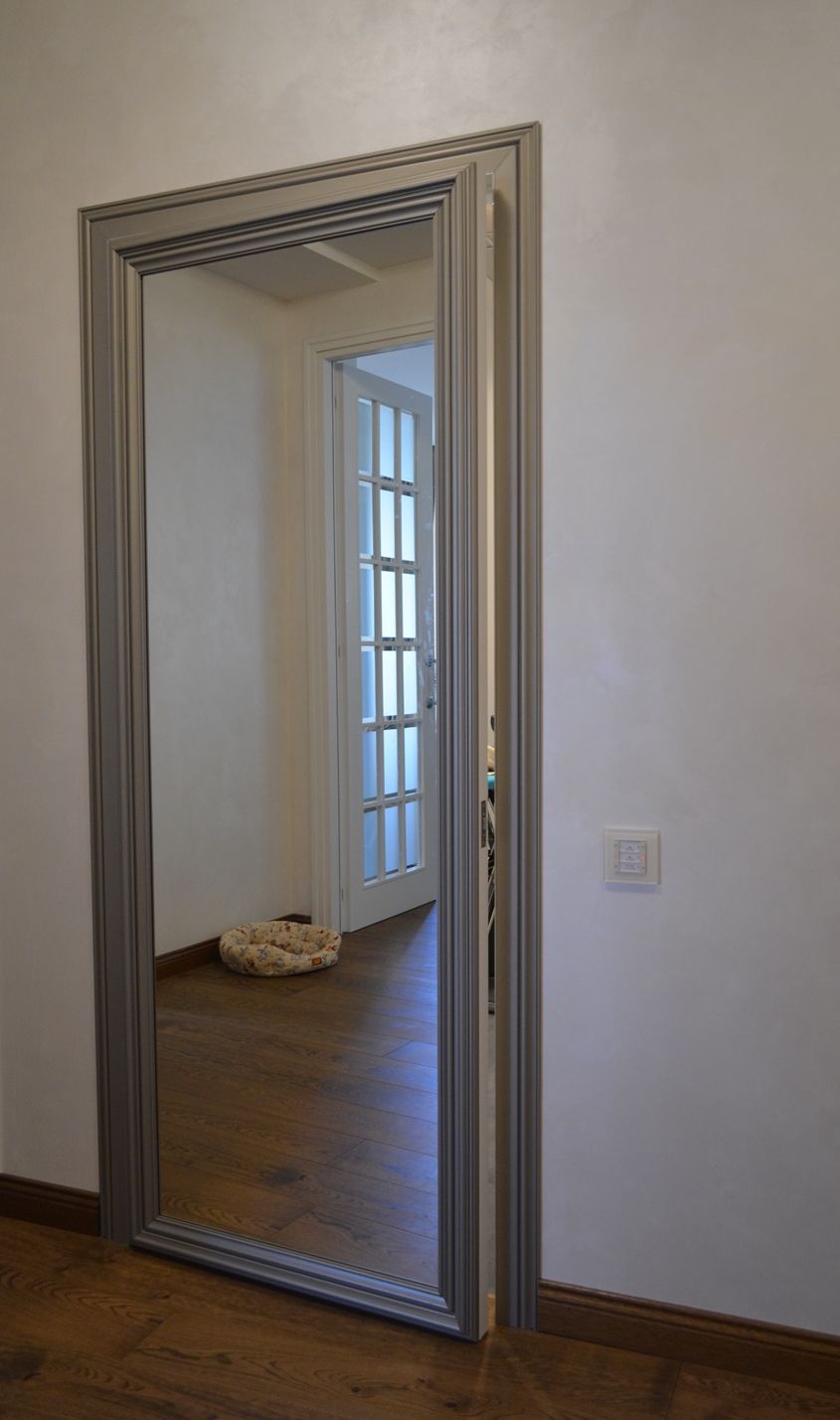 we want a hidden door frame with a mirror on the outside of it in our master hal…