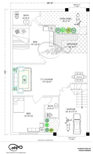 27×36 | 1000 Square Feet | 3.5 Marla House Plan And Map 27×36 feet House plan that contain two Bed with attach Bath, Open kitchen , T.V Lounge ,Dinning area…