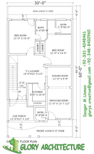 30×60 house plan,elevation,3D view, drawings, Pakistan house plan, Pakistan house elevation,3D elevation ~ Glory Architecture