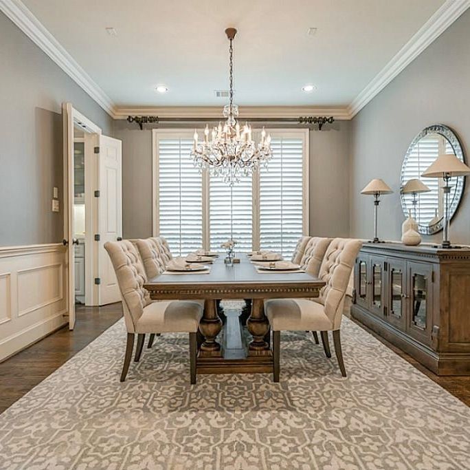 Dining room painted Sherwin Williams Dovetail with Sherwin Williams Antique White trim and ceiling – Carla Aston, How to go gray when your whole house is beige