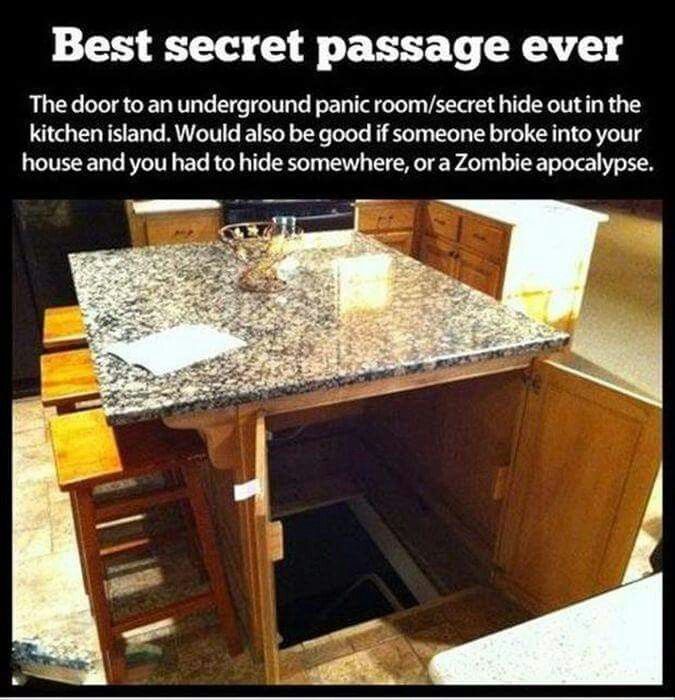 Hidden safe room in the kitchen island!