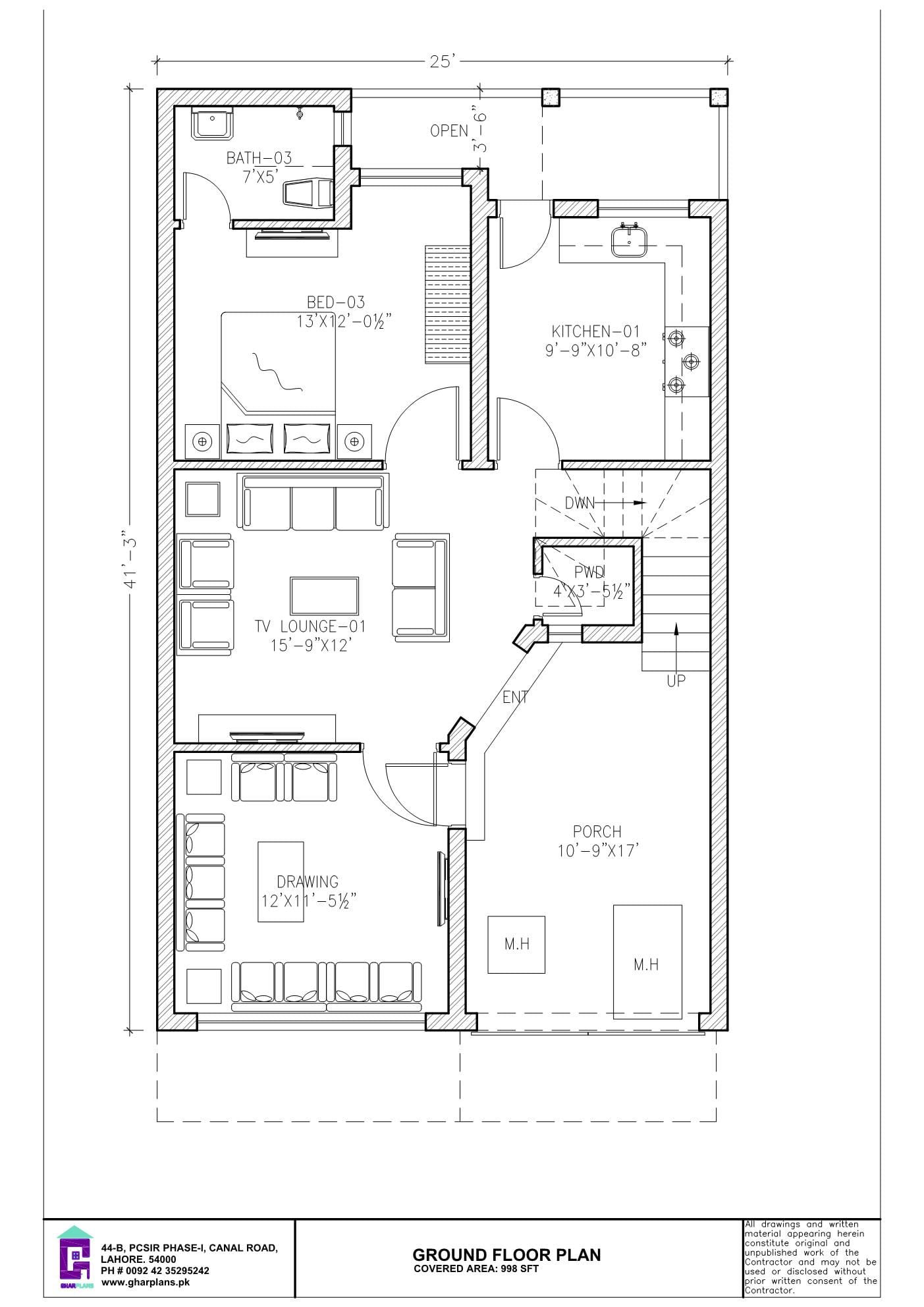 6 Bedroom 5 Marla Ground Floor Plan