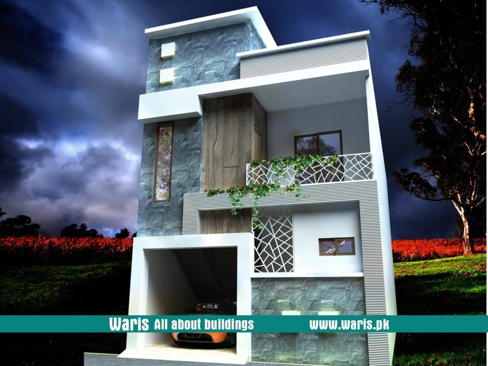 Waris House 5 Marla 3d View Elevation 25X50 in Gujranwala Cantt, Pakistan.