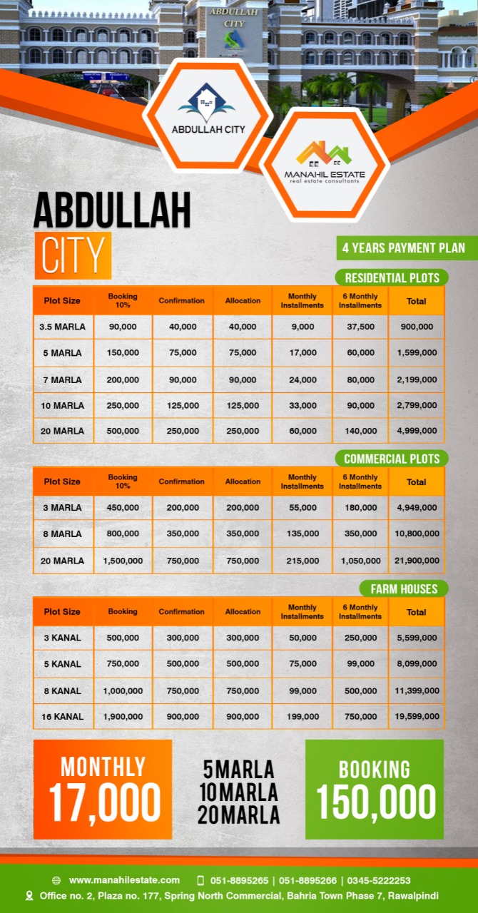 abdullah city residential, commercial and farmhouse prices