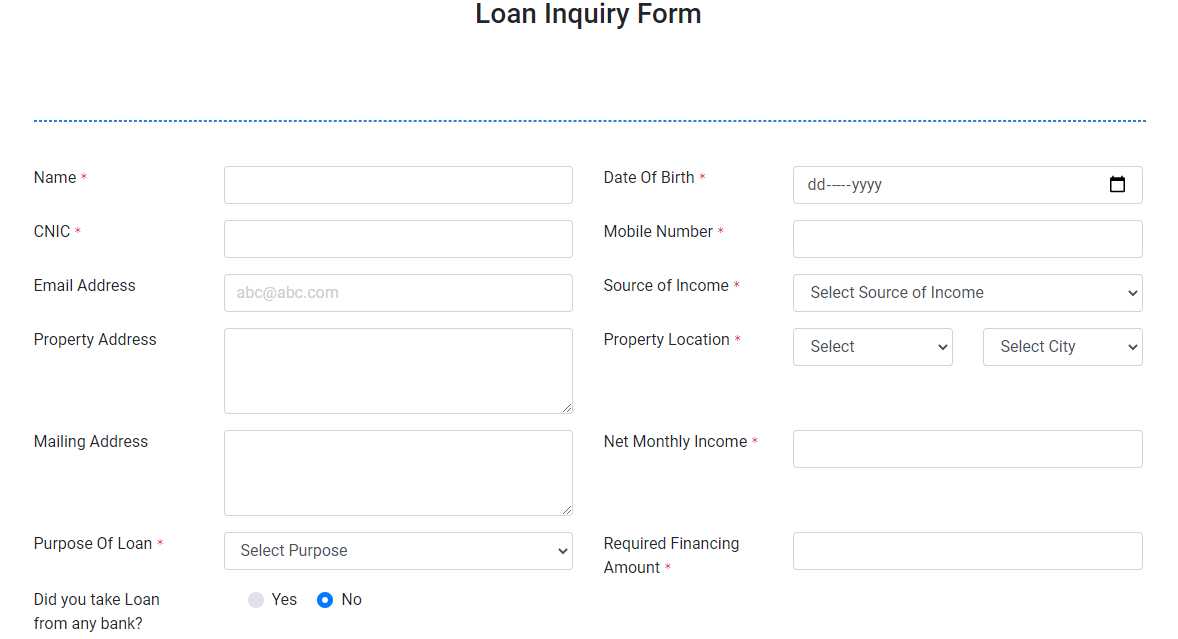 HBFC loan inquiry form