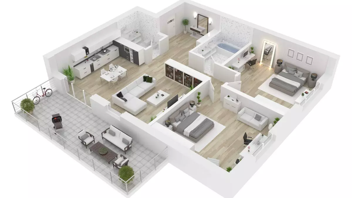 A 3 D floor plan is perfect for a listing.