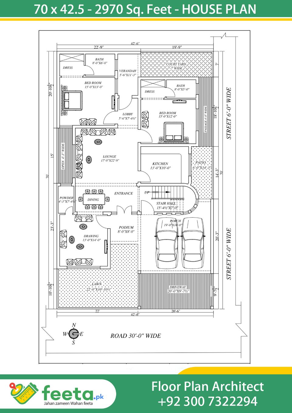 70x42 5 House Plan 13 Marla House Plan