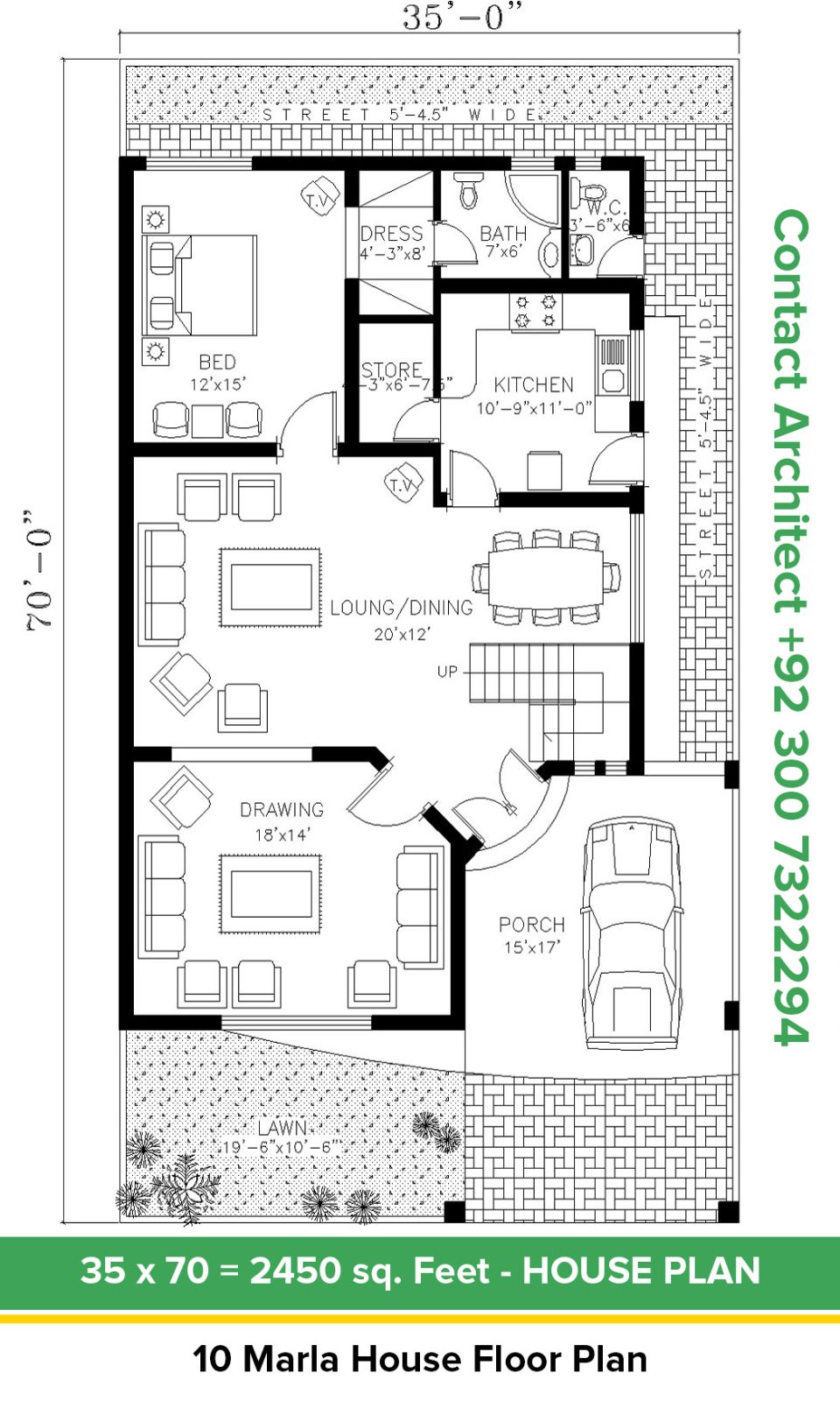 35x70 10 Marla Ground Floor House Plan 35x70 10 Marla Ground Floor House Plan