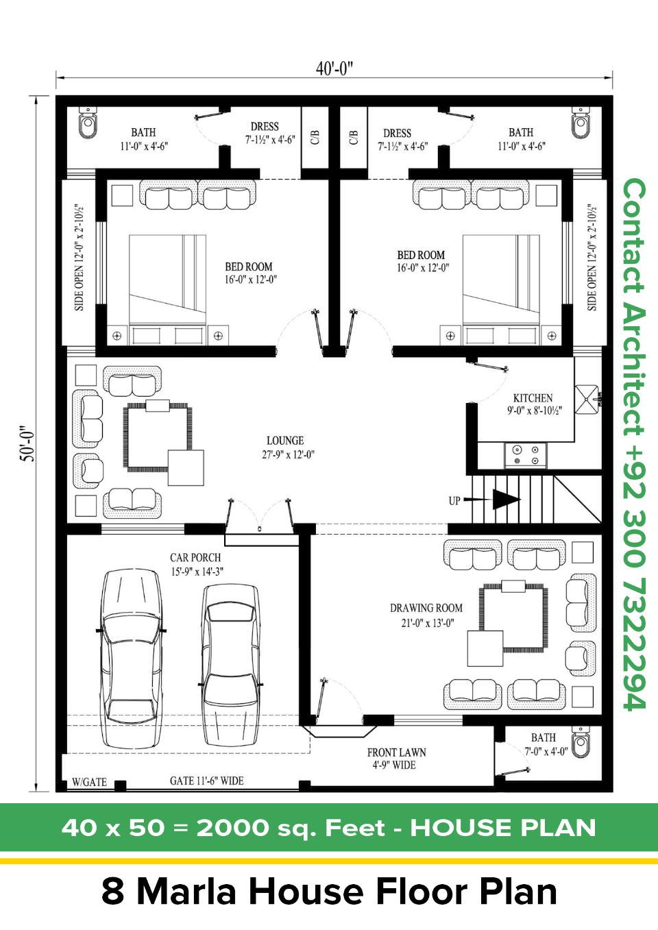 40x50 House Plan 8 Marla Floor Plan 2 Bedroom Floor Plan